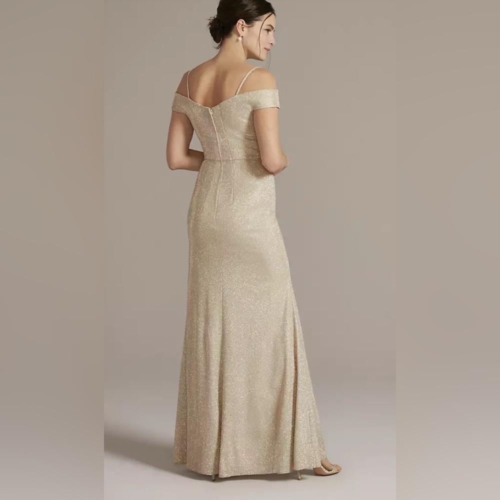 🔵”NWT” Champagne Bare Shoulders CHIC Ready To Wear Many Occasions Dress